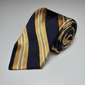 Brooks Brothers Striped Repp Tie Navy Gold Silk Necktie Made In USA Makers
